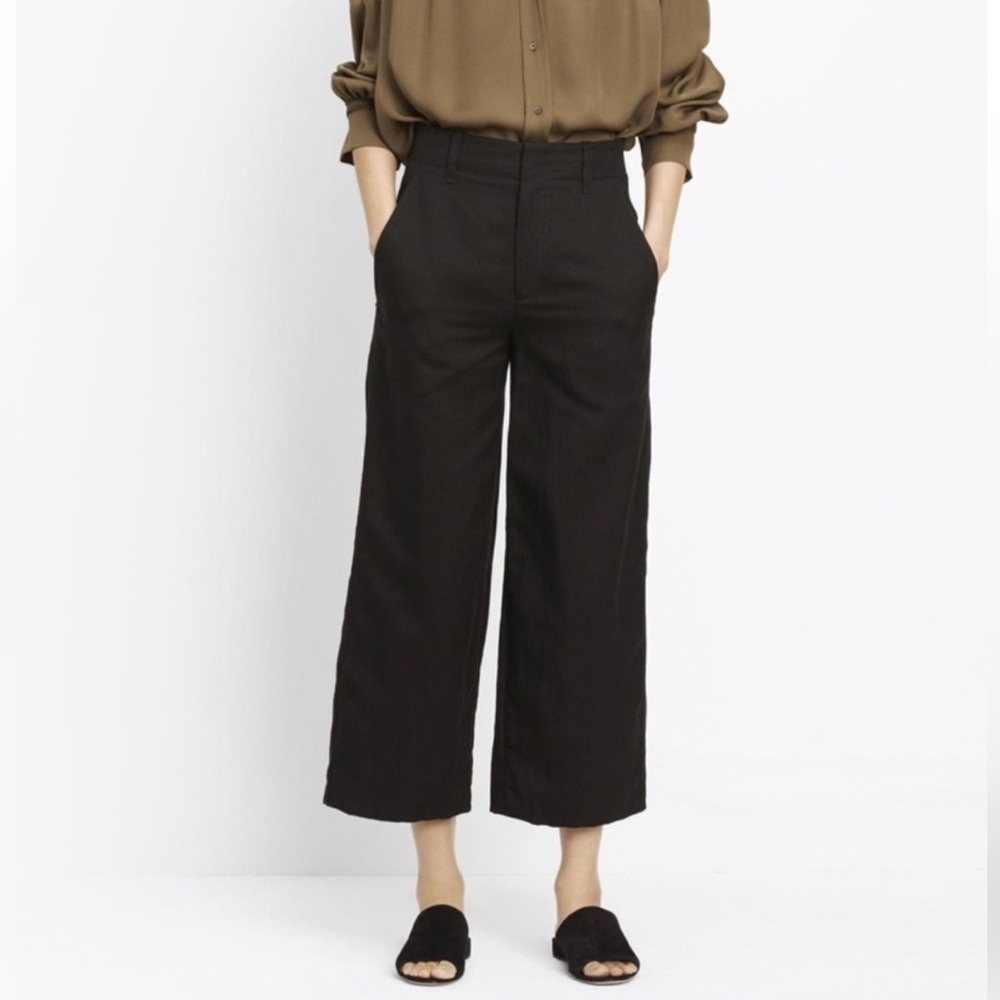 VINCE Black High Waist Linen Blend Wide Leg Crop Pants Size 10